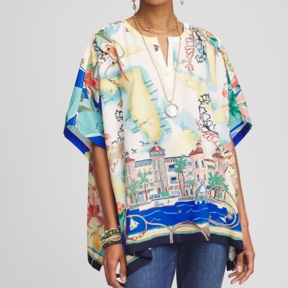 Sanibel Print Poncho Graphic Women's Top